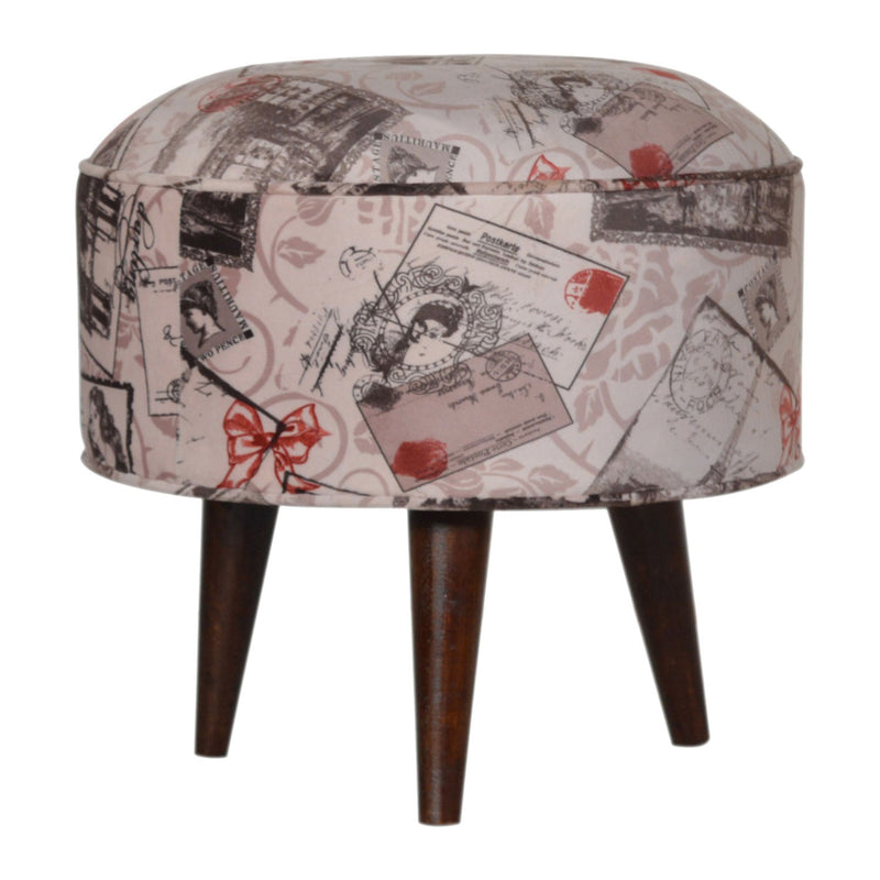 Postcard Pattern Velvet Footstool by Lavishway | Footstool-57915