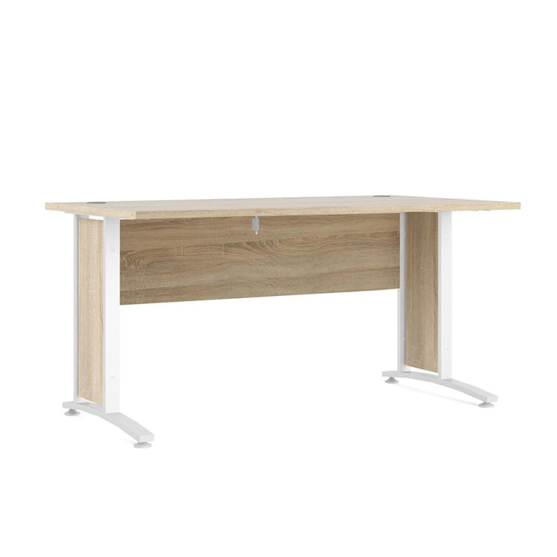 Prima Oak Finish Desk With White Steel Legs by Lavishway | -28776