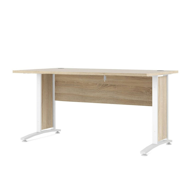 Prima Oak Finish Desk With White Steel Legs by Lavishway | -28778