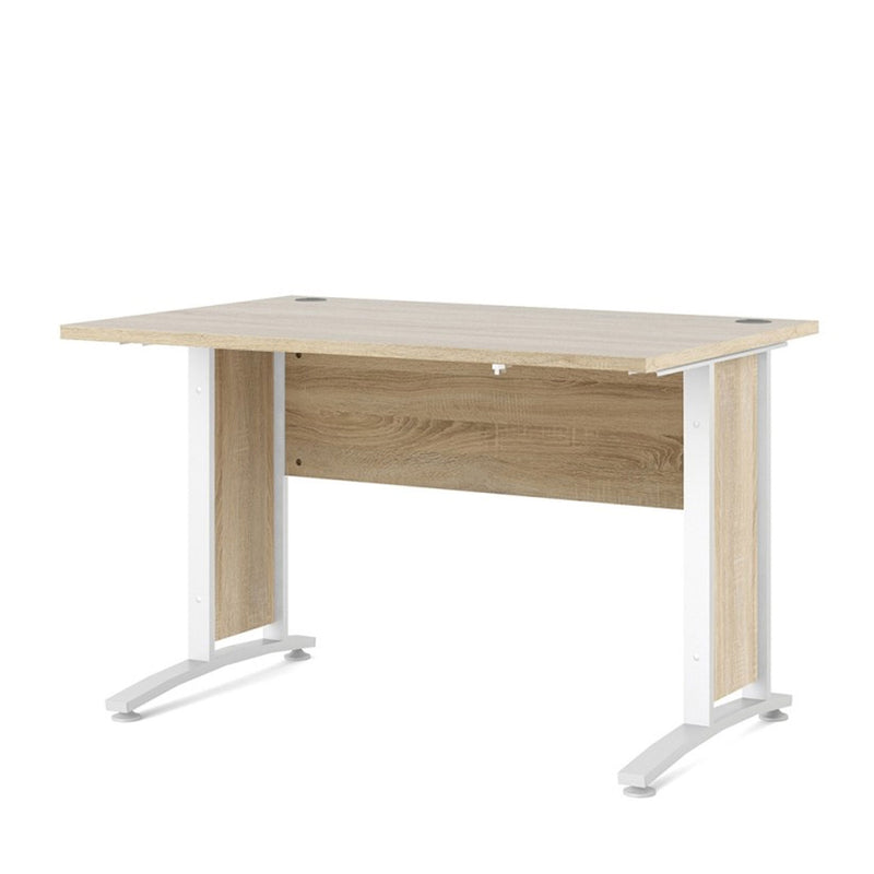 Prima Oak Finish Desk With White Steel Legs by Lavishway | -28777