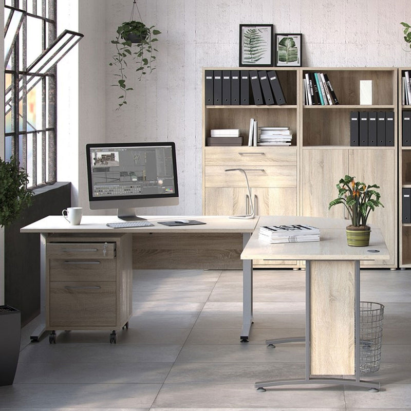 Prima Oak Finish Desk With White Steel Legs by Lavishway | -28782
