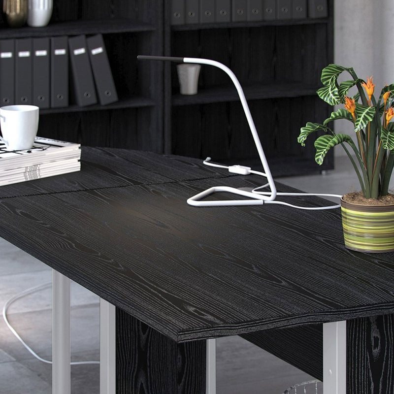 Prima Black Woodgrain Desk With White Legs by Lavishway | -28811