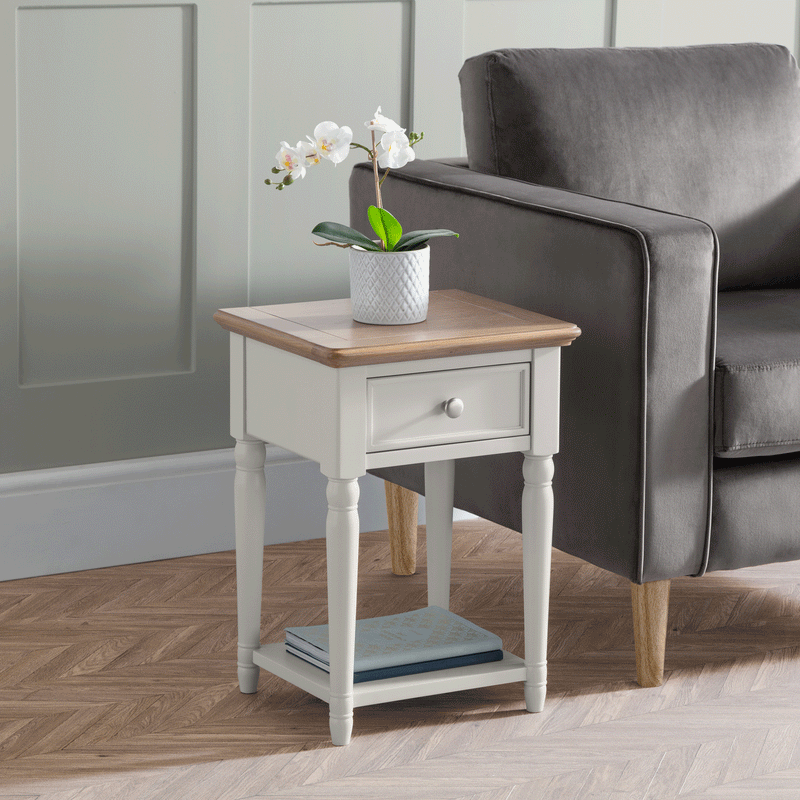Provence Grey Single Drawer Lamp Table by Lavishway | Side Tables-61183