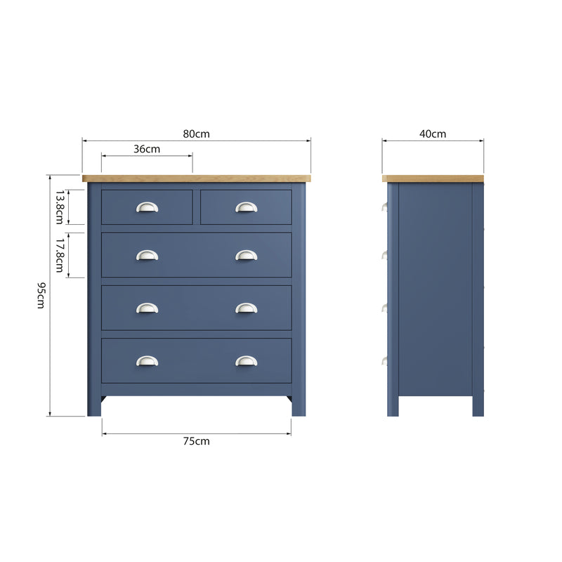 Rutland Oak Top Blue 2 Over 3 Chest Of Drawer by Lavishway | Chest Of Drawers-33870