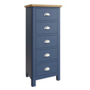 Rutland Oak Top Blue 5 Drawer Narrow Chest by Lavishway | Chest Of Drawers-33849