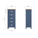 Rutland Oak Top Blue 5 Drawer Narrow Chest by Lavishway | Chest Of Drawers-33851
