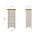 Rutland Oak Top 5 Drawer Narrow Chest by Lavishway | Chest Of Drawers-36594