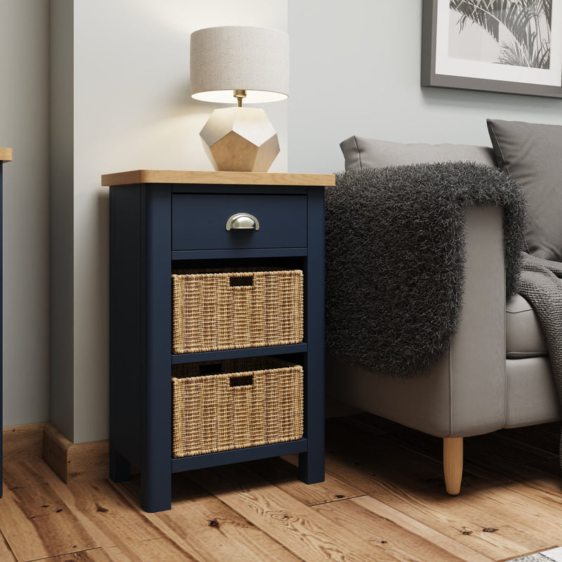 Rutland Oak Top Basket Cabinet in Blue by Lavishway | Side Tables-36319