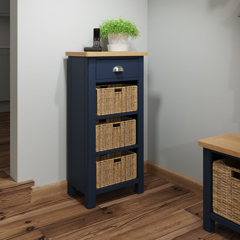 Rutland Oak Top Basket Unit Cabinet in Blue by Lavishway | Hallway Cabinets-36310