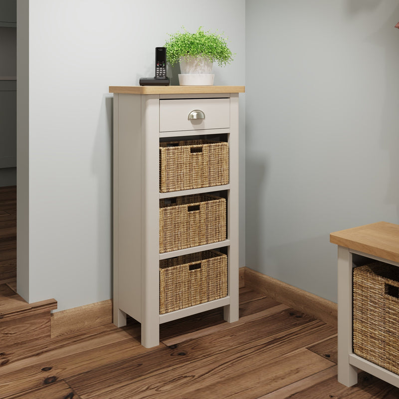 Rutland Dove Grey 3 Basket Unit Side Table by Lavishway | Hallway Cabinets-31283