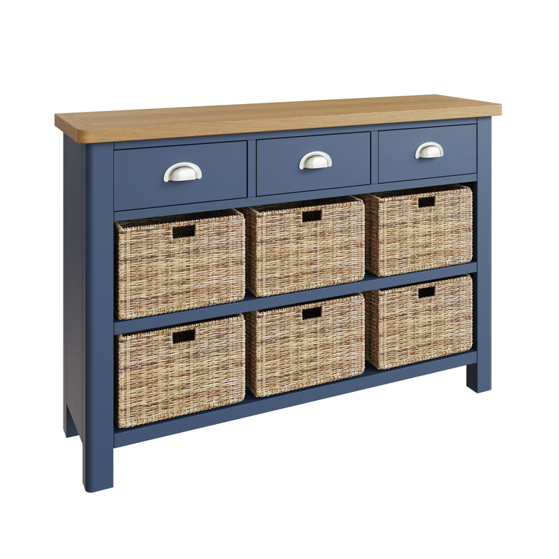 Rutland Oak Top 6 Basket Unit Cabinet in Blue by Lavishway | Hallway Cabinets-36294