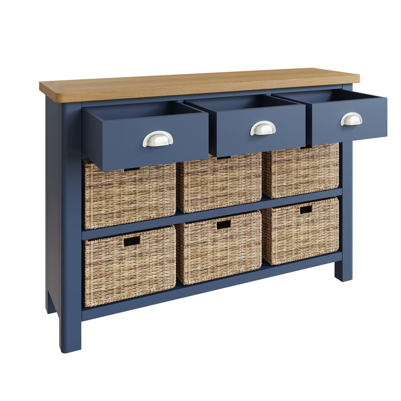 Rutland Oak Top 6 Basket Unit Cabinet in Blue by Lavishway | Hallway Cabinets-36293