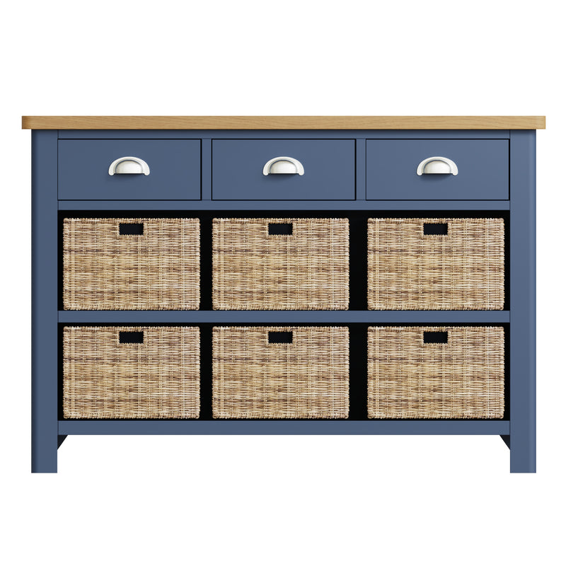Rutland Oak Top 6 Basket Unit Cabinet in Blue by Lavishway | Hallway Cabinets-36295