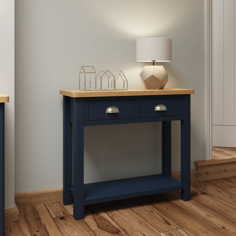 Rutland Blue Oak Top Console Table by Lavishway | Hallway Console Table-36359
