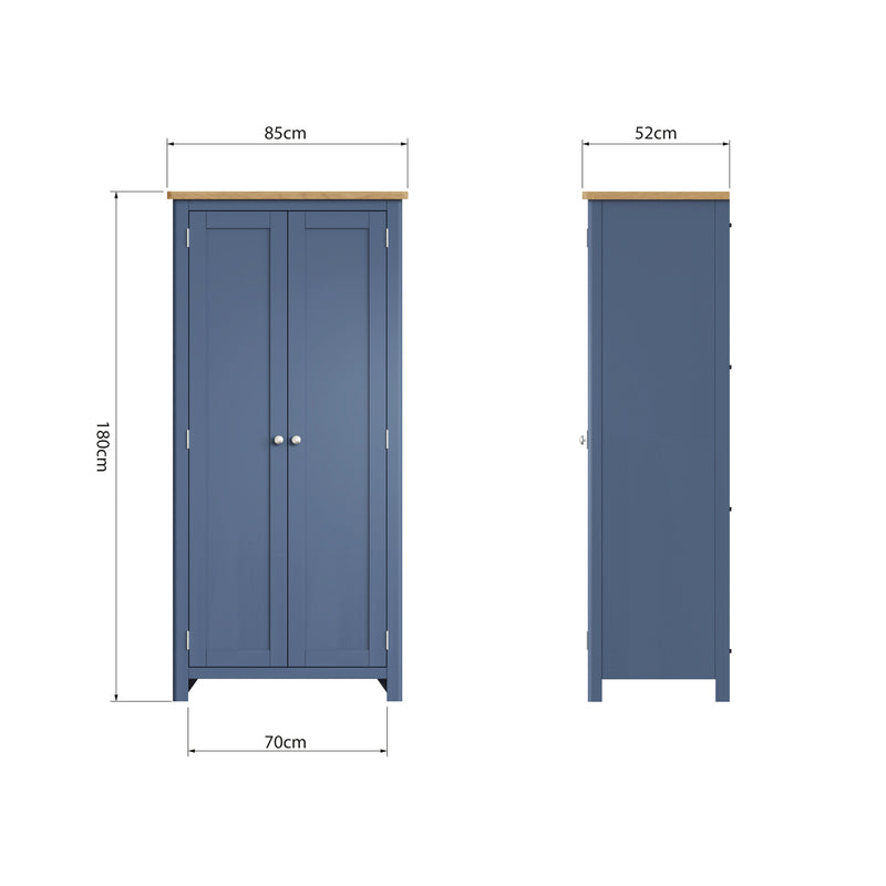 Rutland Oak Top Full Blue Hanging Wardrobe by Lavishway | Wardrobe-36427