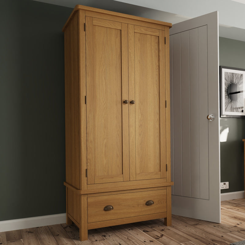 Oregon Rustic Oak Finish Gents Wardrobe by Lavishway | Wardrobe-36270