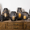 Rattan Contemporary Bulbous Black Lantern by Lavishway | Candle Holders-51398