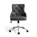 Rocco Graphite Grey Leather Office Chair by Lavishway | Leather Chairs-27269