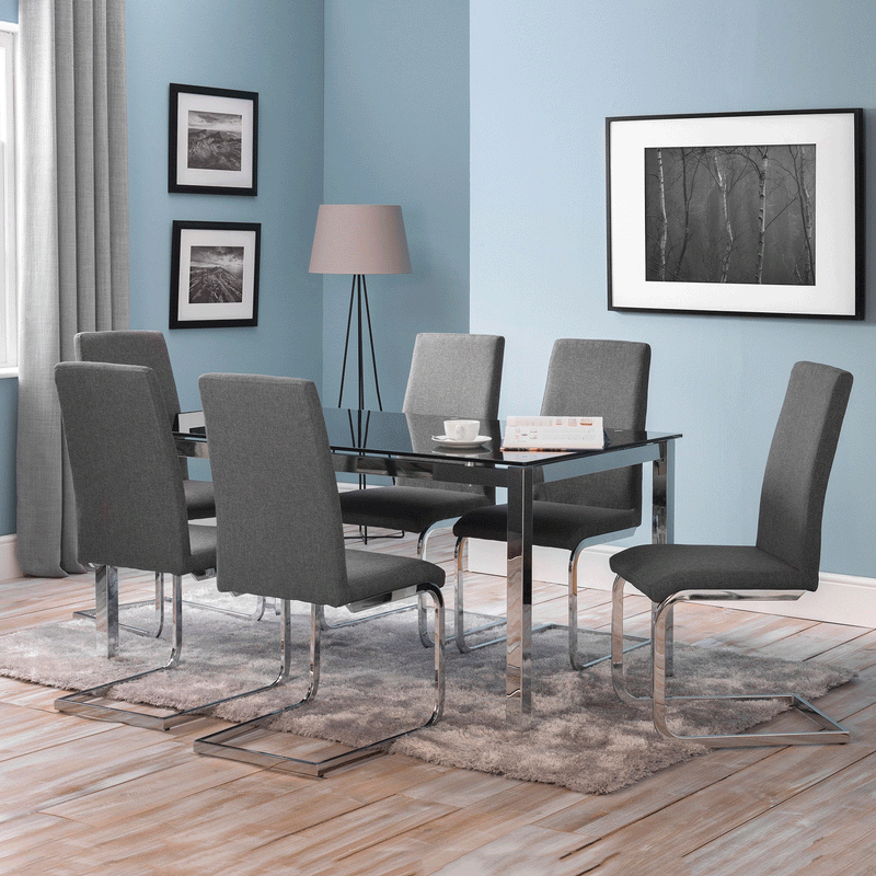 Modern Roma Fabric & Chrome Base Dining Chair by Lavishway | Dining Chairs-60872