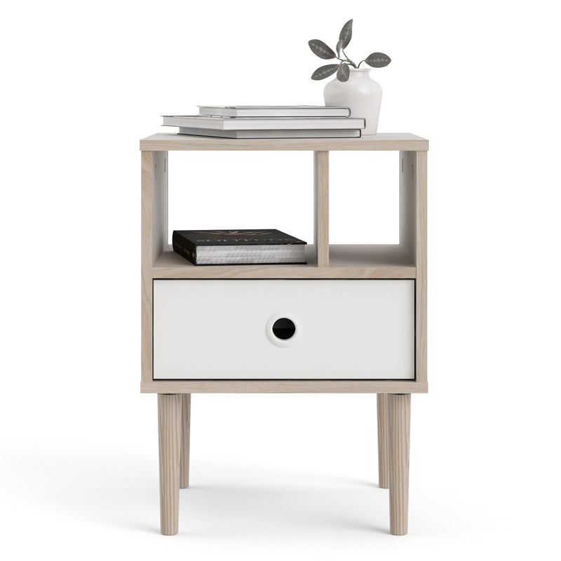 Rome Oak Finish 1 White Drawer Bedside Table