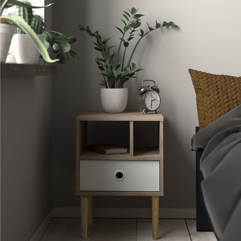Rome Oak Finish 1 White Drawer Bedside Table