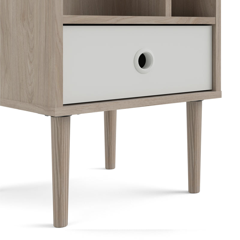 Rome Oak Finish 1 White Drawer Bedside Table