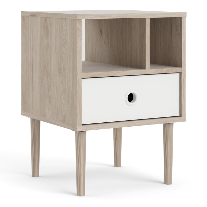 Rome Oak Finish 1 White Drawer Bedside Table