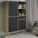 Rome Oak & Black Finish 2 Doors Wood Bookcase