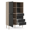 Rome Oak & Black Finish 2 Doors Wood Bookcase