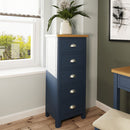 Rutland Oak Top Blue 5 Drawer Narrow Chest by Lavishway | Chest Of Drawers-33843