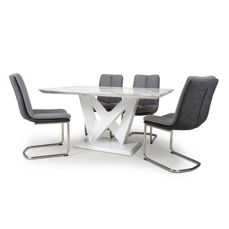 Saturn Marble Top Table with 4 Dining Chairs by Lavishway | Dining Table Set-27104