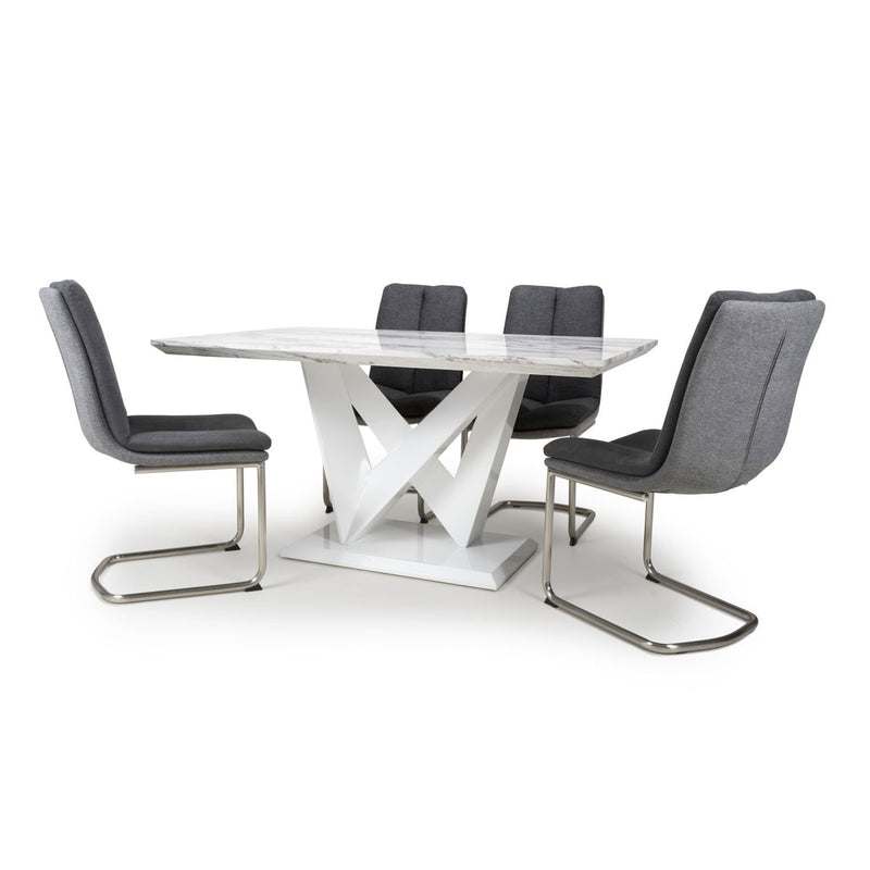 Saturn Marble Top Table with 4 Dining Chairs by Lavishway | Dining Table Set-27103