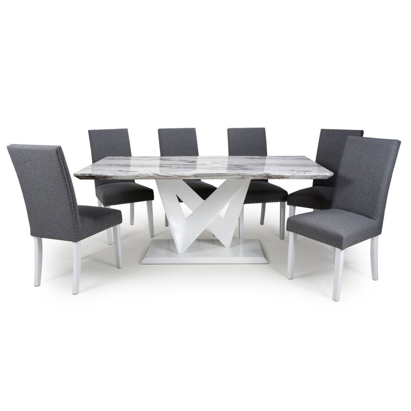Saturn Marble Top Table with 6 Dining Chairs by Lavishway | Dining Table Set-27102