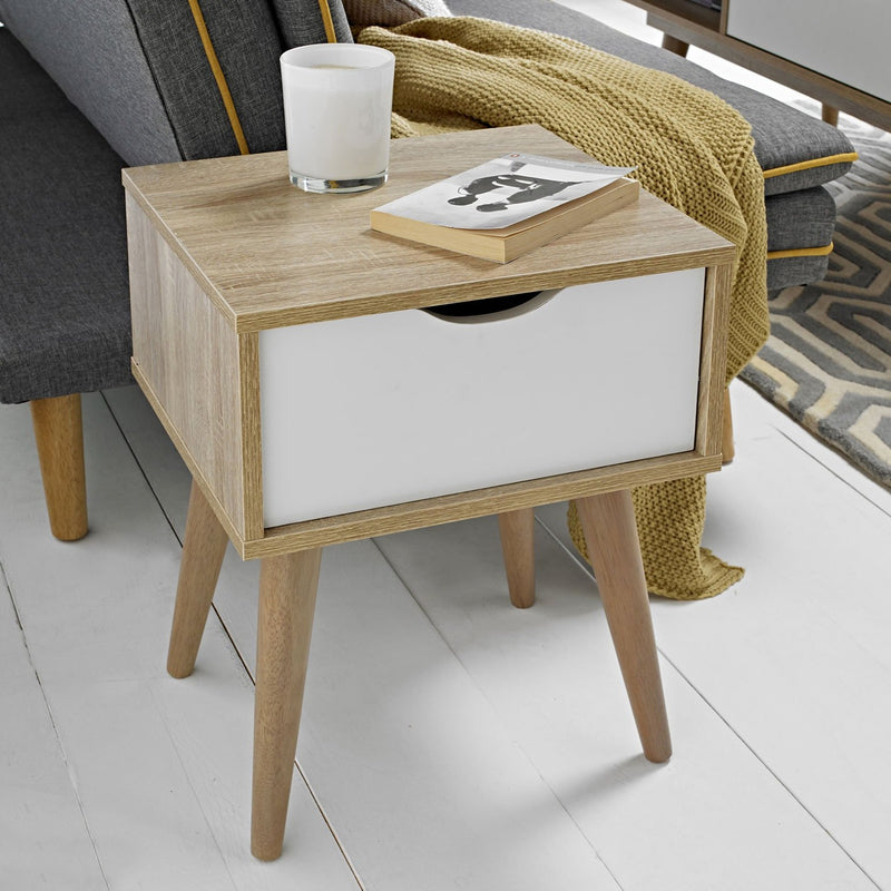 Scandi Oak Finish White Lamp Table by Lavishway | Side Tables-35393