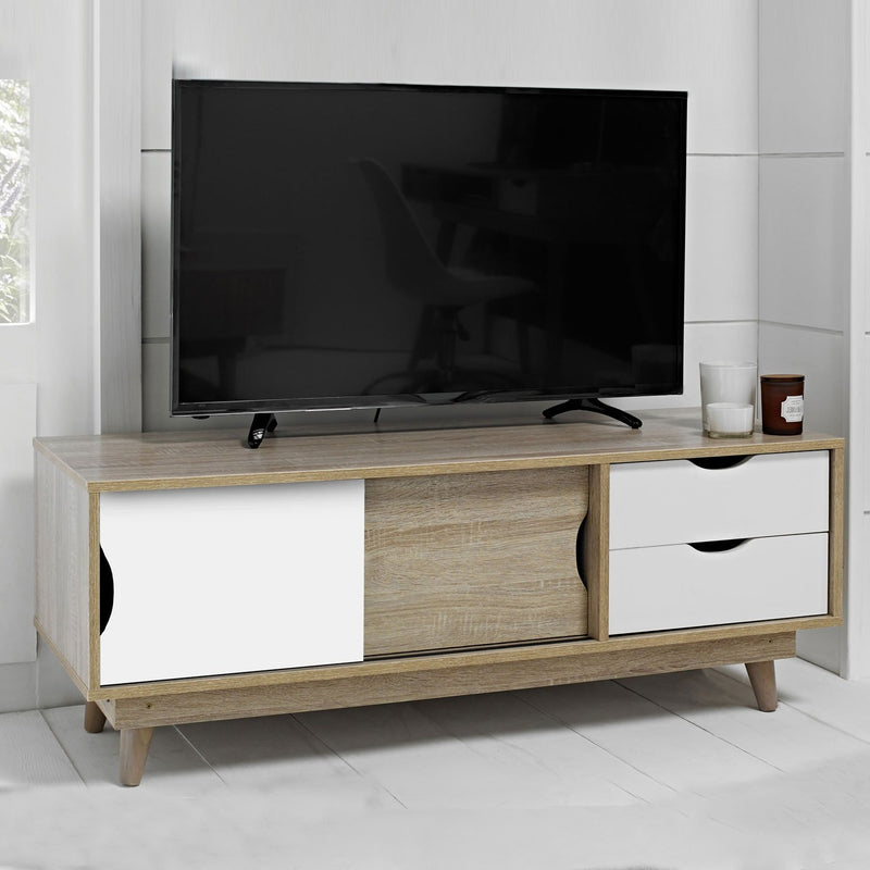 Scandi Oak Finish White TV Unit by Lavishway | TV Units Cabinets-35407