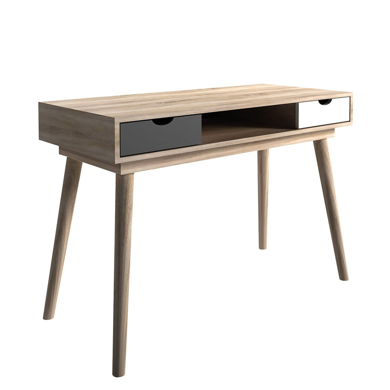 Scandi Oak Finish White & Grey Drawers Desk by Lavishway | -28396