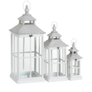 Set Of 3 Window Style White Lanterns by Lavishway | Candle Holders-51334