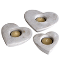 Set Of 3 Heart Shaped Stone Tea Light Holders by Lavishway | Ornaments & Decoration-50616