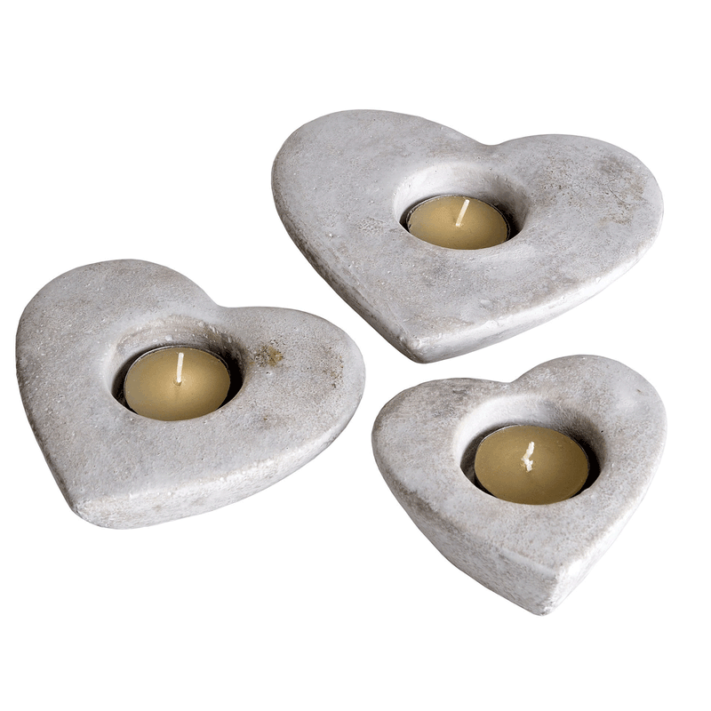 Set Of 3 Heart Shaped Stone Tea Light Holders by Lavishway | Ornaments & Decoration-50616