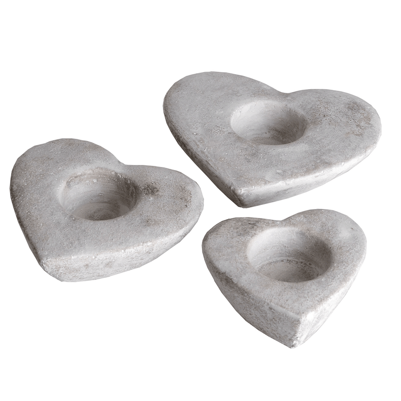 Set Of 3 Heart Shaped Stone Tea Light Holders by Lavishway | Ornaments & Decoration-50617