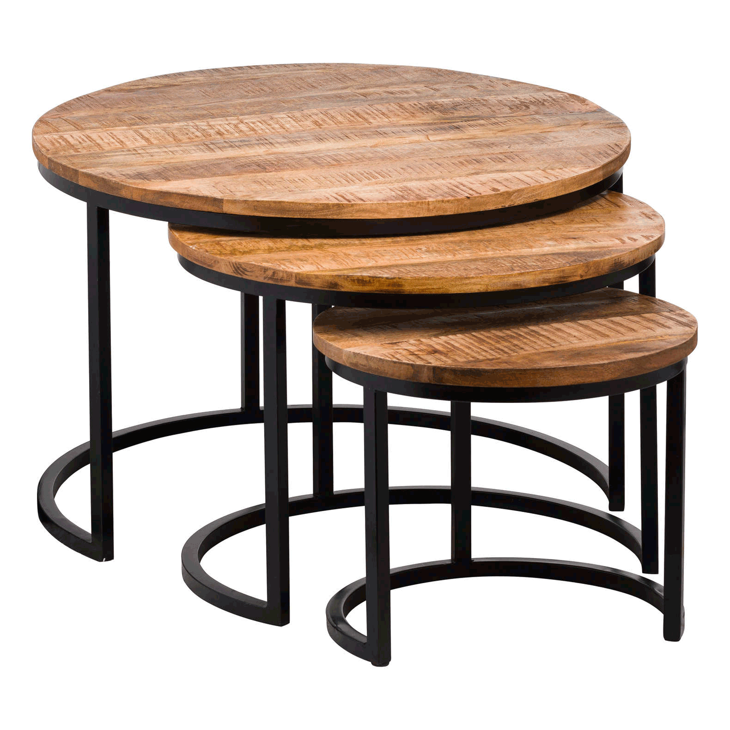Industrial Wooden Top Nest Of 3 Tables | Lavishway UK