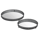 Set Of 2 Aztec Black Mirrored Circular Trays by Lavishway | Decorative Trays-50348