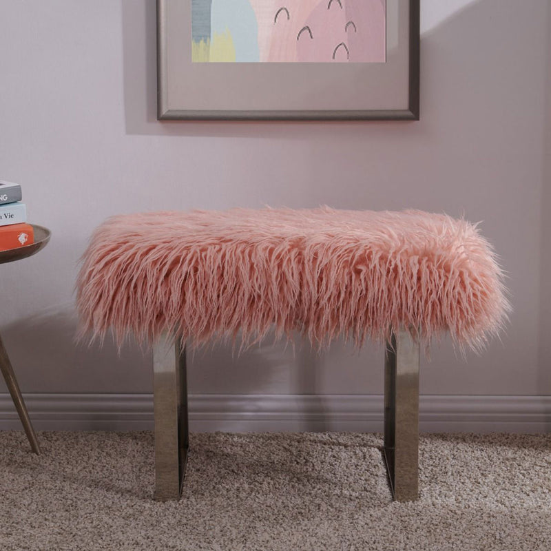 Shag Faux Pink Sheepskin Bench by Lavishway | Benches & Storage Benches-25252