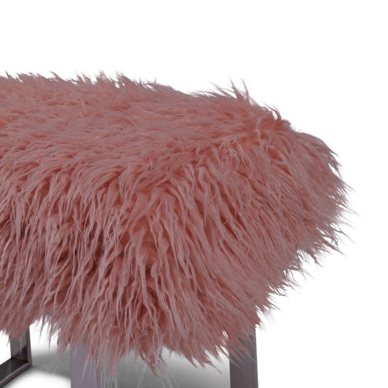 Shag Faux Pink Sheepskin Bench by Lavishway | Benches & Storage Benches-25259