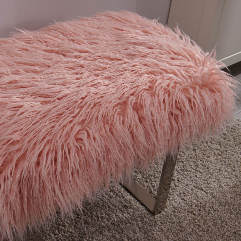 Shag Faux Pink Sheepskin Bench by Lavishway | Benches & Storage Benches-25257