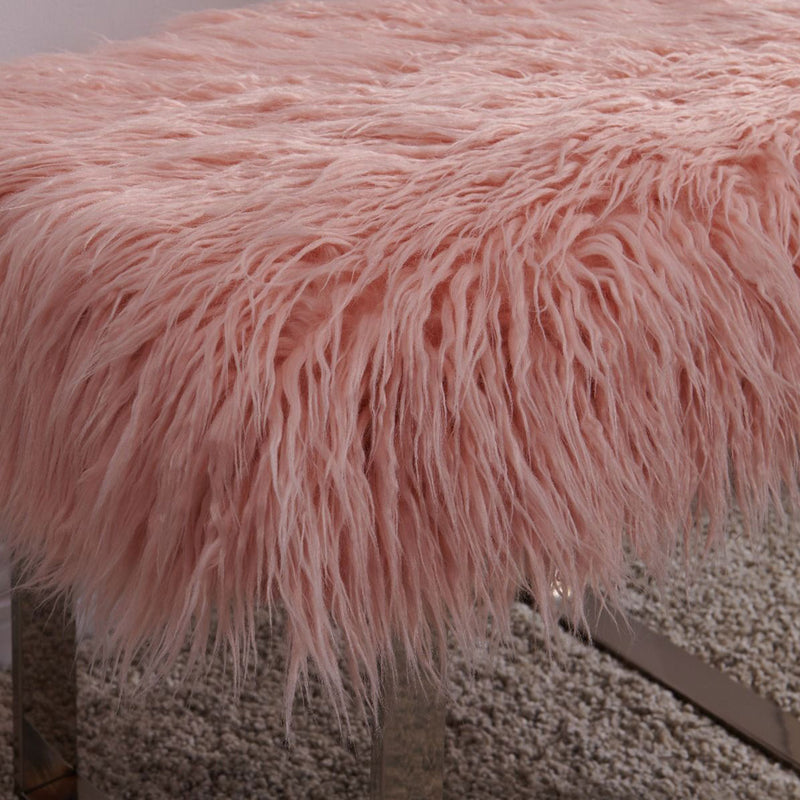 Shag Faux Pink Sheepskin Bench by Lavishway | Benches & Storage Benches-25256