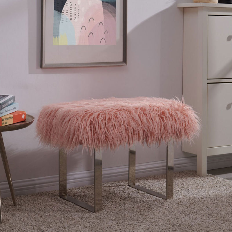 Shag Faux Pink Sheepskin Bench by Lavishway | Benches & Storage Benches-25251