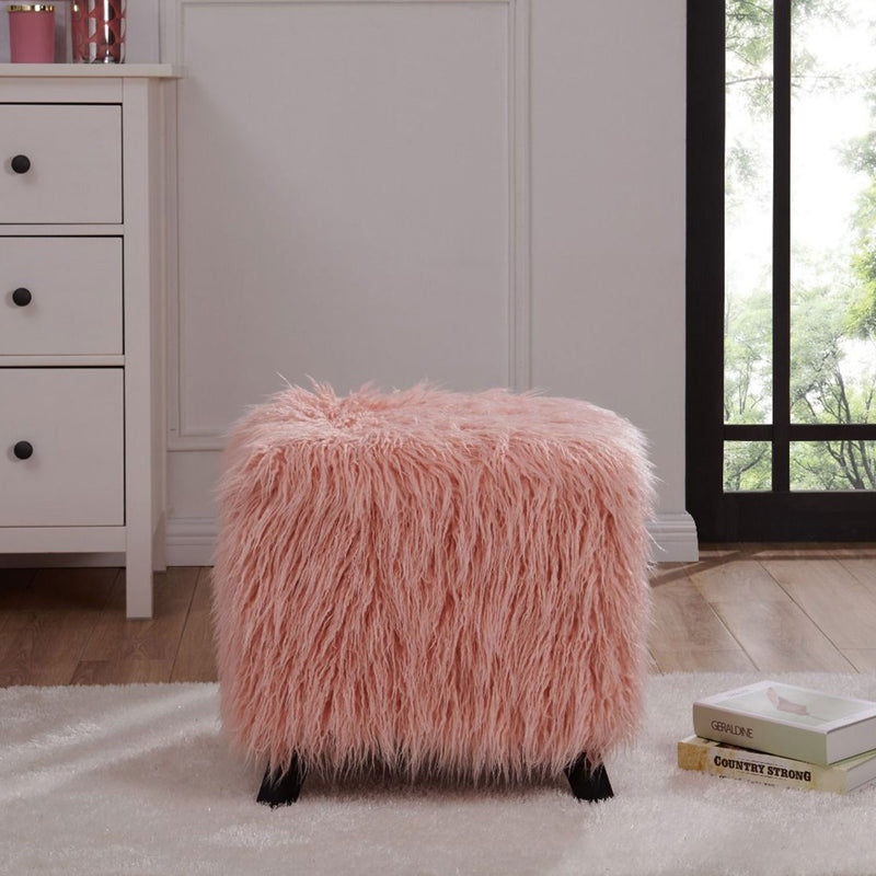 Shag Faux Sheepskin Cube Stool by Lavishway | Stools & Pouffes-25442