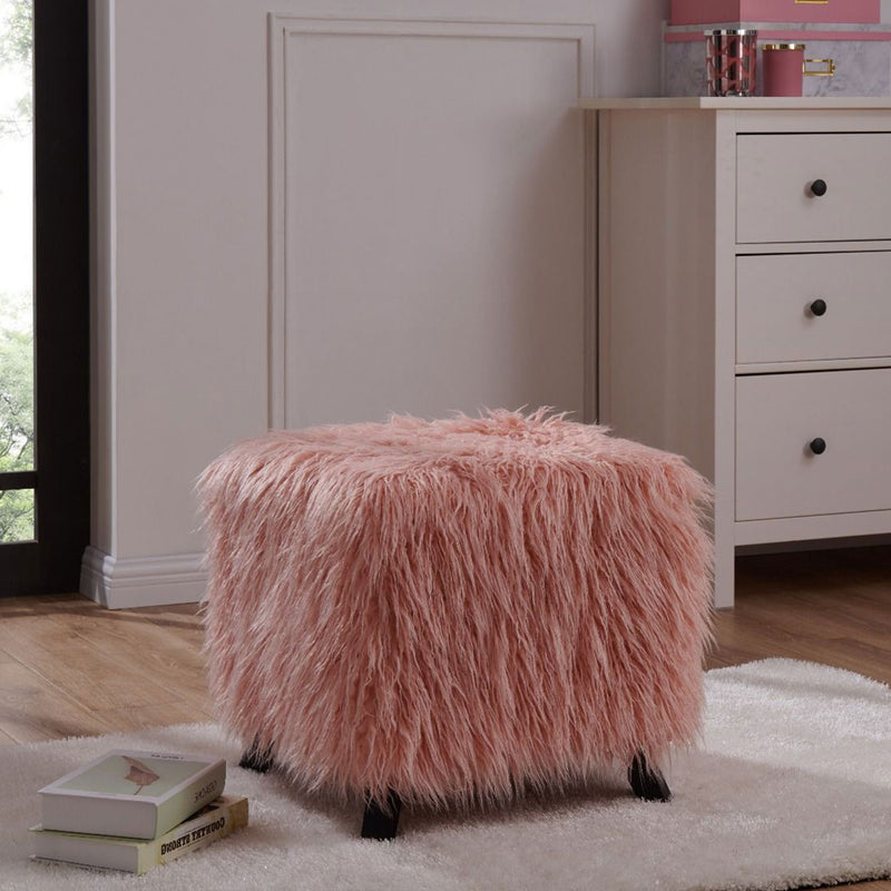 Shag Faux Sheepskin Cube Stool by Lavishway | Stools & Pouffes-25436