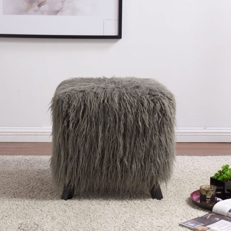 Shag Faux Sheepskin Cube Stool by Lavishway | Stools & Pouffes-25439